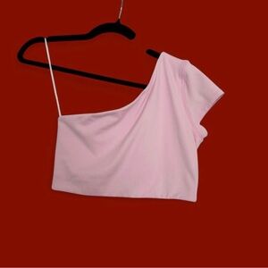 PINK ONE SHOULDER ATHLETIC CROP TOP